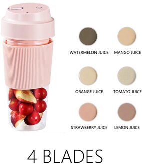 Zyportable Elektrische Juicer Blender Usb Mini Fruit Mixers Sapcentrifuge Fruit Extractoren Multifunctionele Sap Maker Machine roze 4 Blades