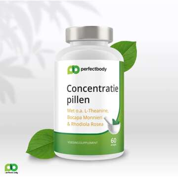 #1 Concentratie Pillen (60 Capsules!) | Verhoog Concentratie, Geheugen, Focus & Mentale Prestaties | Vervang Zoete Energiedrank | 100% Nederlands, Natuurlijk & Veilig