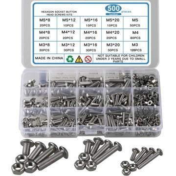 500pcs 304 Stainless Steel M3 M4 M5 Hexagon Socket Head Socket Screw Bolt Nut Screws for Electronic Products,with 3 Wrenches