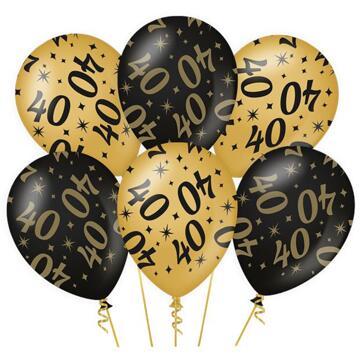 6x stuks leeftijd verjaardag feest ballonnen 40 jaar geworden zwart/goud 30 cm - Ballonnen Multikleur