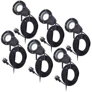 6x Sydney LED Prikspot Zwart IP65 GU10 1,5m kabel EU-Plug
