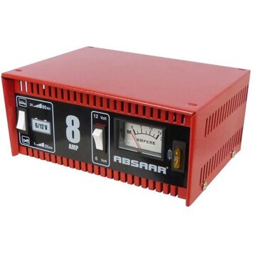 Absaar acculader 6/12 Volt 5-80 Ah 8 Ampère rood
