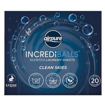 Airpure Dryer Sheets Airpure Incrediballs Scented Laundry Sheets Clean Skies 20 st