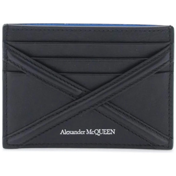 Alexander McQueen Leren Cardholder met Harnas Detail en Logo Print Alexander McQueen , Black , Heren - ONE Size