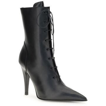 Alexander McQueen Leren Enkelboots met Veters Zwart