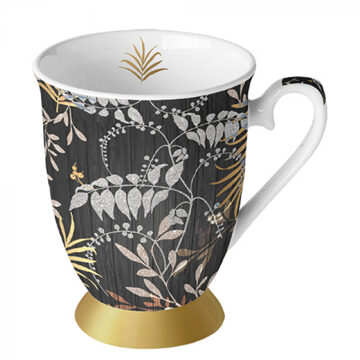 Ambiente Ambiente Mok 0.25L Luxury Leaves Zwart- Materiaal Fine Bone China-
Formaat Ø