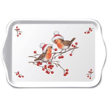 Ambiente Dienblad Melamine 13x21cm Christmas Robins White multi