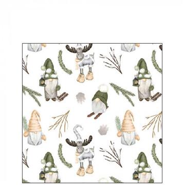 Ambiente Servetten 25cm Forest gnomes wit