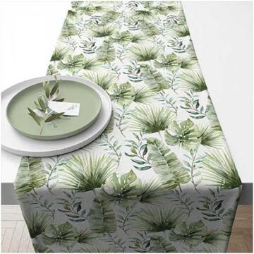 Ambiente Tafelloper 40x150cm Jungle Leaves White groen