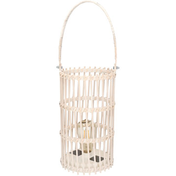 Anna's Collection 1x stuks witte solar lantaarns van bamboe 32 cm