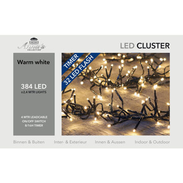 Anna's Collection Clusterverlichting flash 384 LED / 2,4 meter warm wit en 24 LED knipperend met timer