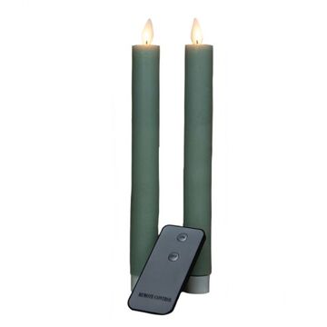 Anna's Collection Kaarsen set van 2x stuks Led dinerkaarsen jade groen inclusief afstandsbediening 23 cm - LED kaarsen