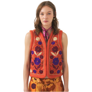 Antik batik Geborduurd mouwloos vest Tady Antik Batik , Multicolor , Dames - L,M,S,Xs