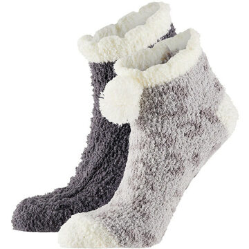 Apollo Dames bedsokken/huissokken met anti-slip 2-pack grijs/antraciet one size - Huissokken