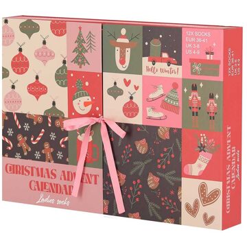 Apollo Sokken Adventskalender Dames - Kerst - 12 paar sokken-one-size Multi Pink - One size (36-41)