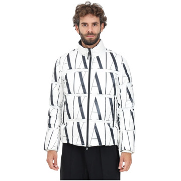 Armani Exchange Witte Logo Print Puffer Jas Armani Exchange , White , Heren - Xl,L