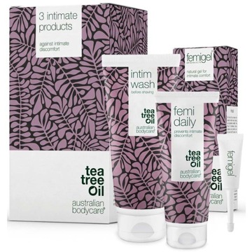 Australian Bodycare Intieme verzorgings set met Tea Tree Olie - Compleet pakket met Intim Wash 200ml, Femi Daily 100ml en Femigel 5x5ml - Effectief tegen vaginale droogte, jeuk, branderig gevoel en irritatie van de intieme zone - pH-aangepast