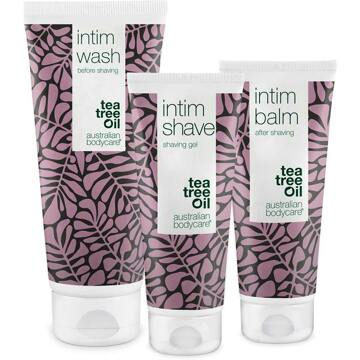 Australian Bodycare Serie Scheren Intieme zone - 3 producten voor het verwijderen van rode bultjes, Vlekjes en ingegroeide Haren Na het Scheren. De serie bevat: Intim Wash 200ml, Intim Shave 100ml, Intieme aftershave balsem 100ml | Australian Bodycare