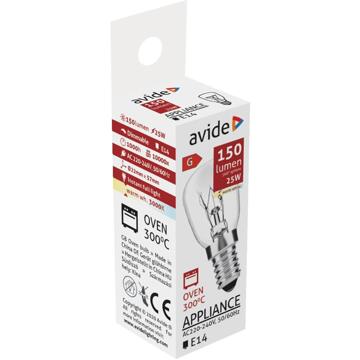 Avide Oven Gloeilamp Tot 300°C 25W E14 Warmwit WW 3000K 130 Lumen Rough