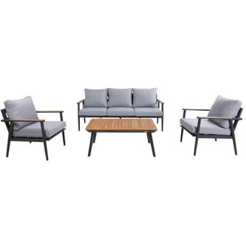 AXI Bibi Stoel-bank Loungeset 4-delig Antraciet / Teak Lounge Set met 2 stoelen, bank & tuintafel van Aluminium / Teak Grijs