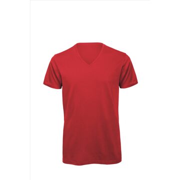 B&C heren t-shirt v-hals - Kleur: Rood, Maat: S