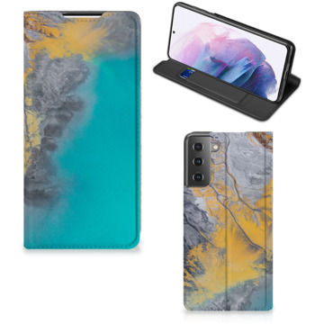 B2Ctelecom Hoesje Samsung Galaxy S21 Plus Flip Case Marble Blue Gold