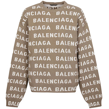 Balenciaga Allover Logo Crewneck Sweater Balenciaga , Beige , Heren - L,M,S
