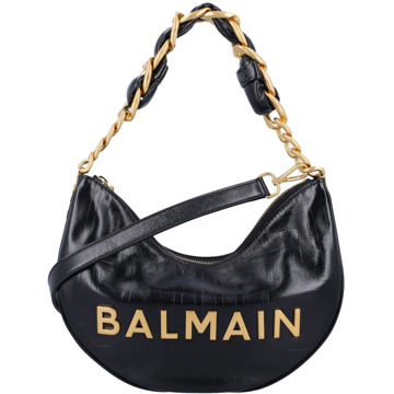 Balmain 1945 Soft Moon tas in gemonogrammeerd kalfsleer Balmain , Black , Dames - ONE Size