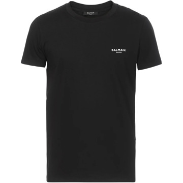 Balmain Ecologisch ontworpen katoenen T-shirt met klein geflockt Paris logo. Balmain , Black , Heren - 2Xl,L,S