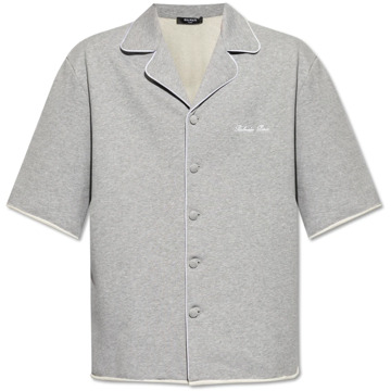 Balmain Katoenen shirt met logo Balmain , Gray , Heren - 2Xl,Xl,L,M,S