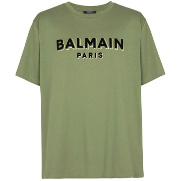 Balmain T-shirt met flock Paris logo Balmain , Green , Heren - S