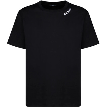 Balmain Zwarte geborduurde T-shirt met contrasterend logo Balmain , Black , Heren - Xl,M,S