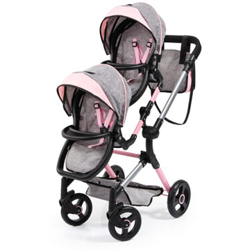 Bayer Design Twin Neo poppenwagen grijs/roze, met vlinder