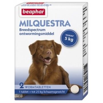 Beaphar Milquestra wormtabletten hond 2 tabletten vanf 5 - 50 kg