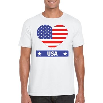 Bellatio Decorations Amerikaanse vlag in hartje shirt wit heren