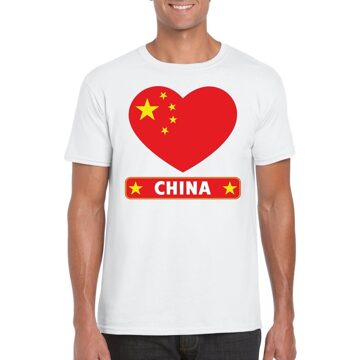 Bellatio Decorations Chinese vlag in hartje shirt wit heren