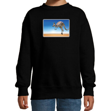 Bellatio Decorations Dieren sweater / trui met kangoeroes foto zwart voor kinderen