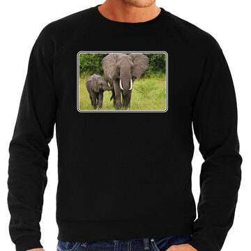 Bellatio Decorations Dieren sweater / trui met olifanten foto zwart voor heren