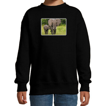 Bellatio Decorations Dieren sweater / trui met olifanten foto zwart voor kinderen