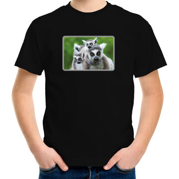 Bellatio Decorations Dieren t-shirt met maki apen foto zwart voor kinderen