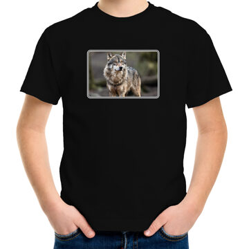 Bellatio Decorations Dieren t-shirt met wolven foto zwart voor kinderen