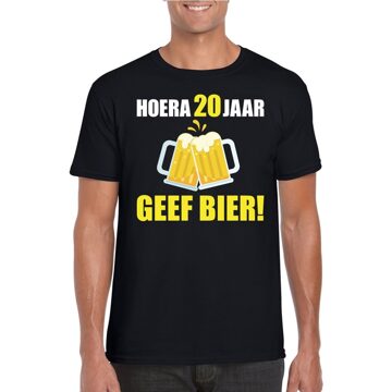 Bellatio Decorations Hoera 20 jaar geef bier t-shirt zwart heren M