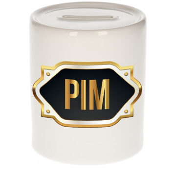 Bellatio Decorations Naam cadeau spaarpot Pim met gouden embleem Multi