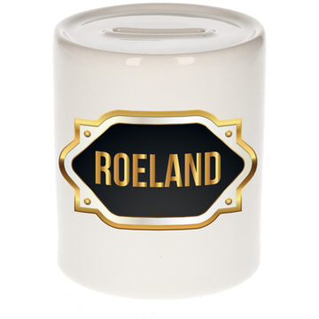 Bellatio Decorations Naam cadeau spaarpot Roeland met gouden embleem Multi