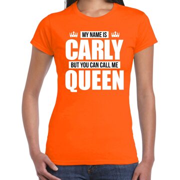 Bellatio Decorations Naam cadeau t-shirt - my name is Carly - but you can call me Queen - oranje - dames - koningsdag