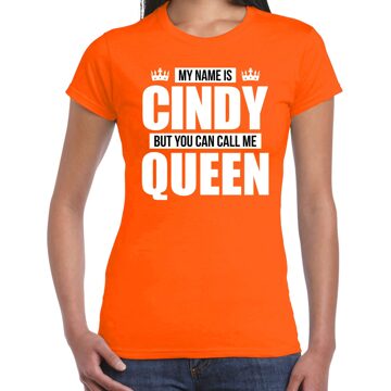 Bellatio Decorations Naam cadeau t-shirt - my name is Cindy - but you can call me Queen - oranje - dames - koningsdag