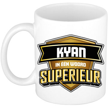 Bellatio Decorations Naam mok Kyan - wit - Superieur - keramiek - 300 ml - cadeau collega beker Bruin