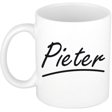 Bellatio Decorations Pieter Naam koffiemok - beker - met sierlijke letters - wit - 300 ml - Cadeau - Heren