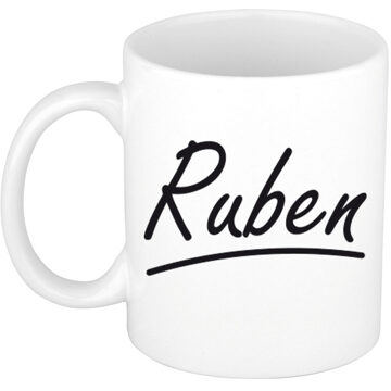 Bellatio Decorations Ruben Naam koffiemok - beker - met sierlijke letters - wit - 300 ml - Cadeau - Heren