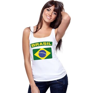 Bellatio Decorations Singlet shirt/ tanktop Braziliaanse vlag wit dames